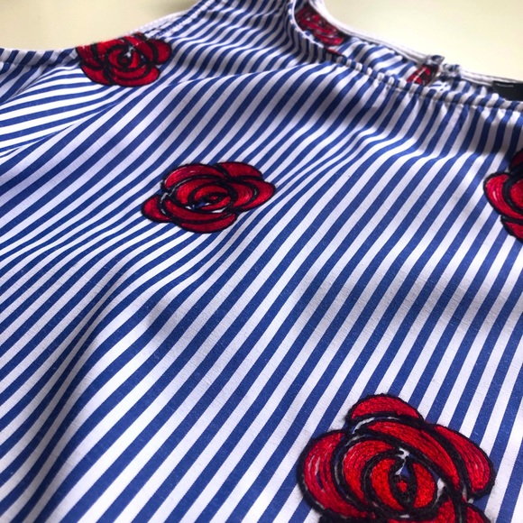 Vintage Striped Rose-Embroidered Péplum Top ✨ Lasies size M - Picture 8 of 8